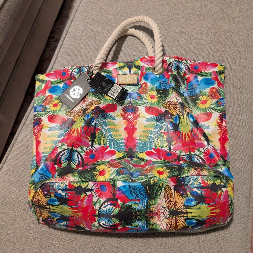 Vibrant Dragonfly Amaryllis Reversible Tote Bag by Christian Lacroix NWT - Picture 6 of 6